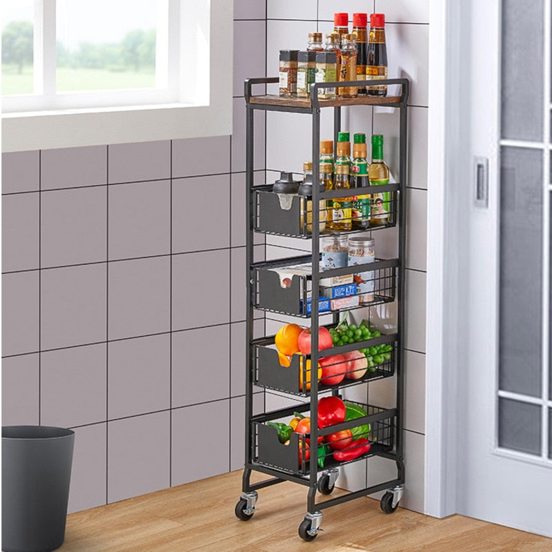 Kitchen Crevice Storage Shelf Board Metal Hand Push Cart