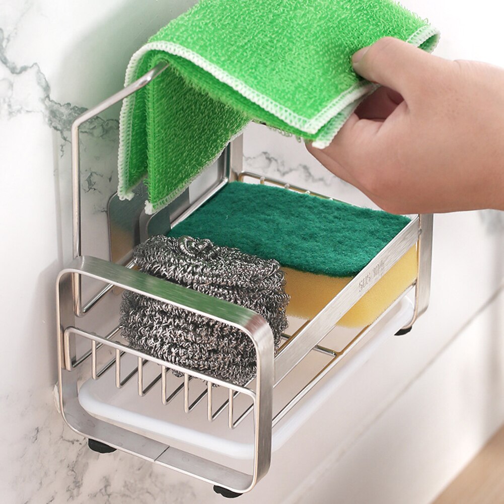 Kitchen Towel Sponge Holder Soap Storage Sink Tray Organizer
