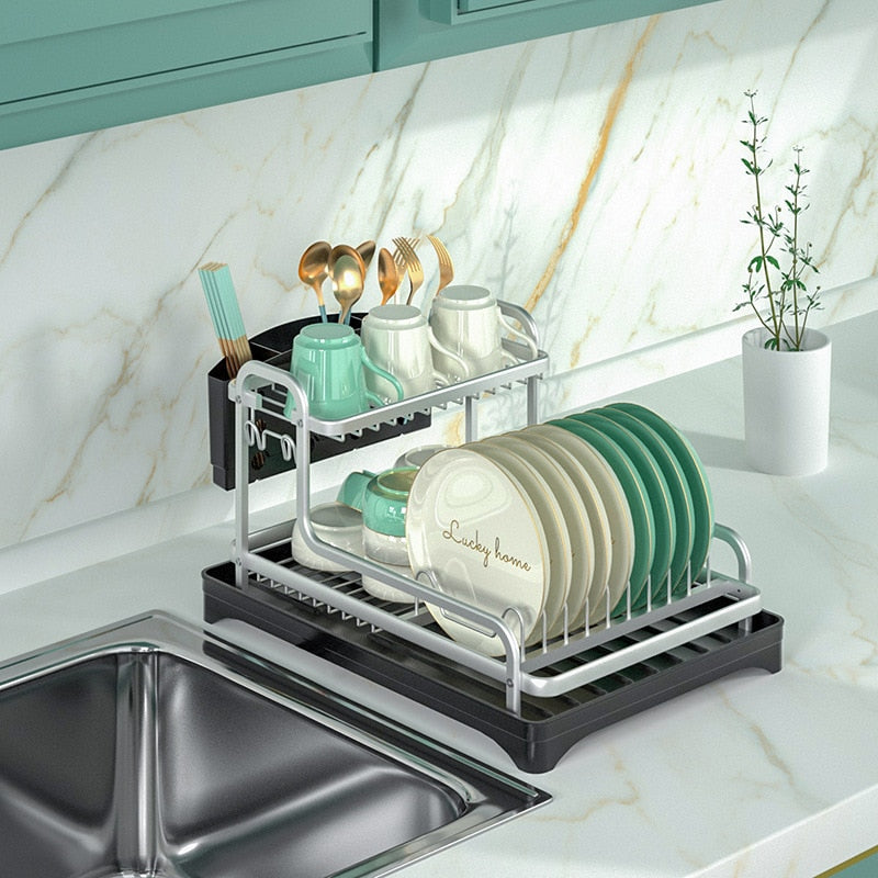 2 Layers Aluminum Alloy Kitchen Storage Rack Kitchen Organize Storage Rack