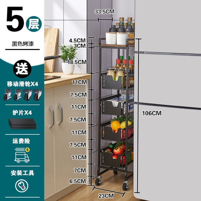 Kitchen Crevice Storage Shelf Board Metal Hand Push Cart