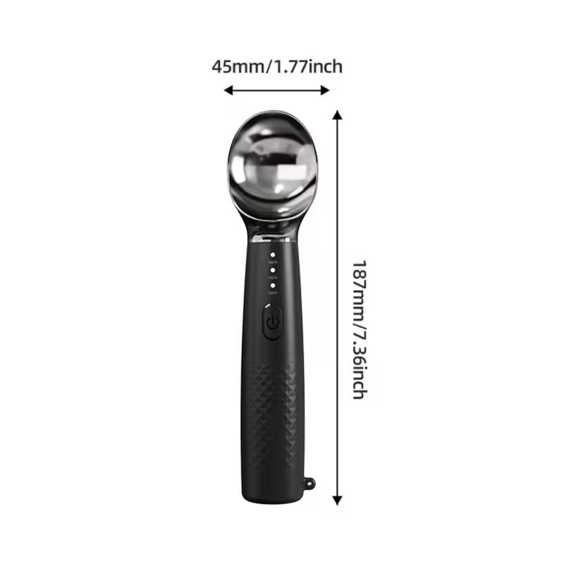Heated Ice Cream Scoop Rechargeable, Electric Warming Ice Cream Scooper with LED Display, Heats to 158°F for Hard Ice Cream, Easy for Seniors & Kids, IP67 Waterproof (Black, 2 oz)