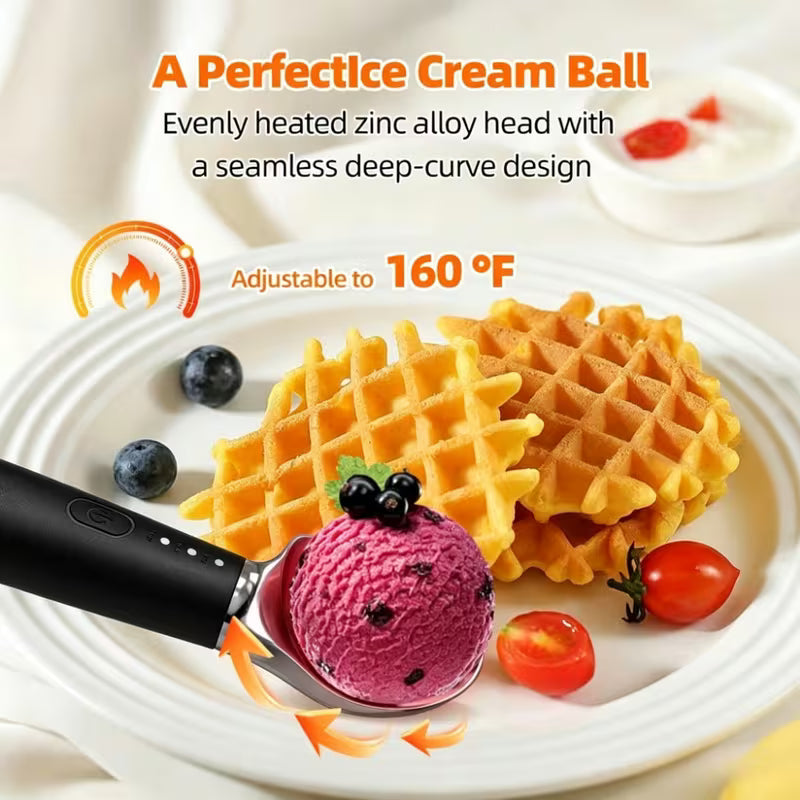 Heated Ice Cream Scoop Rechargeable, Electric Warming Ice Cream Scooper with LED Display, Heats to 158°F for Hard Ice Cream, Easy for Seniors & Kids, IP67 Waterproof (Black, 2 oz)