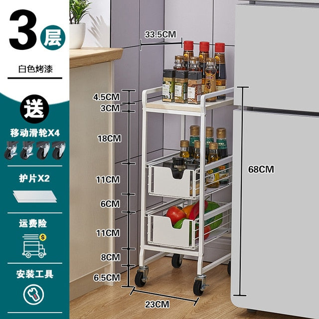 Kitchen Crevice Storage Shelf Board Metal Hand Push Cart