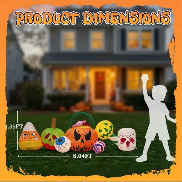 8FT Long Halloween Inflatables Pumpkins Eyeball Candy Outdoor