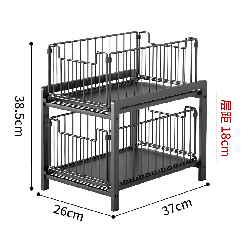 2 Tier Iron Cabinet Basket Pull Out Spice Kitchen Shelf
