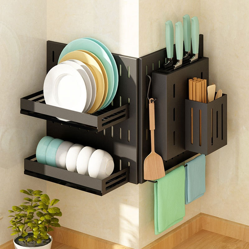 Punch Free Kitchen Storage Rack Wall Mounted Seasoning Dish Rack