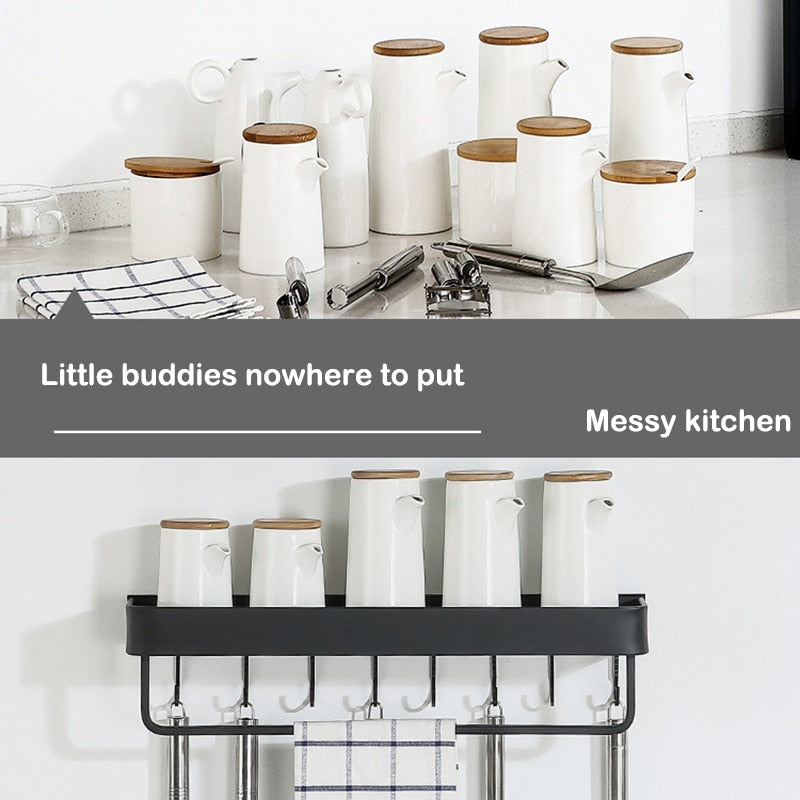 Kitchen Free Perforated Space Aluminum Seasoning Bottle Storage Rack