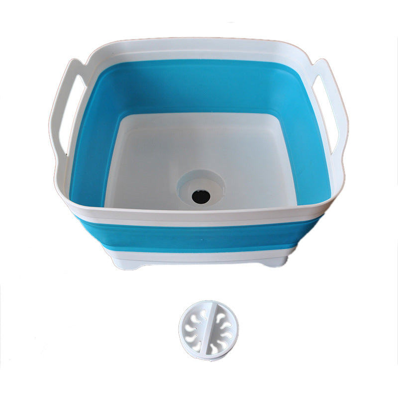 Folding Sink Silicone Dish Bathtub Collapsible With Drain Plug Carry Handles