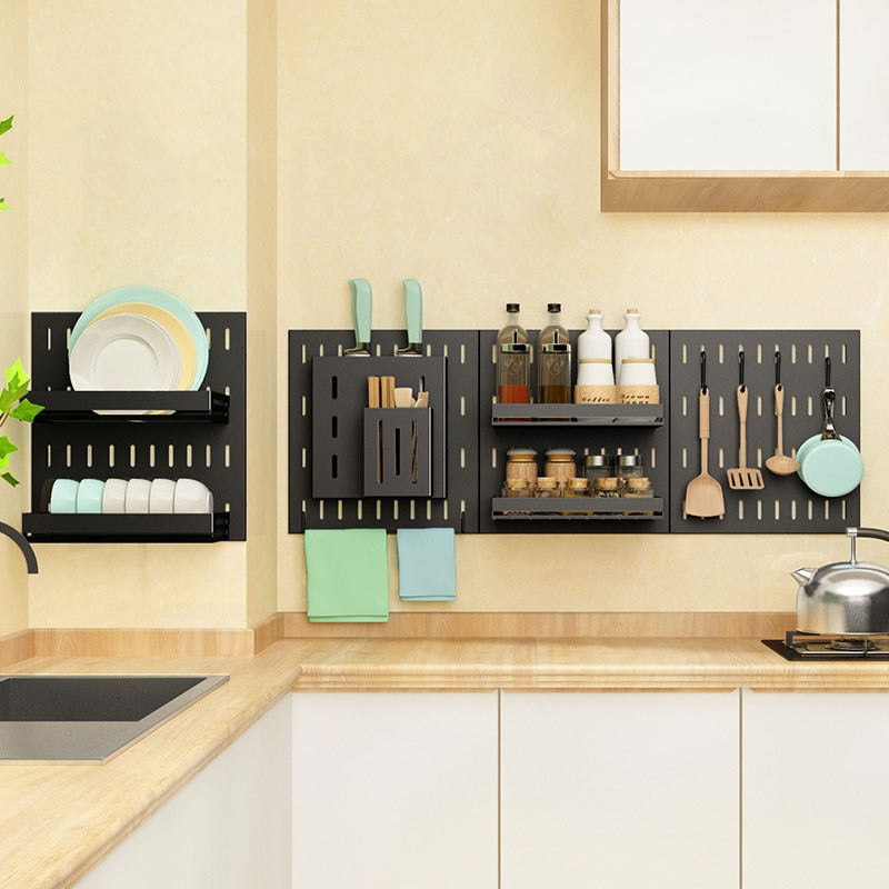 Punch Free Kitchen Storage Rack Wall Mounted Seasoning Dish Rack