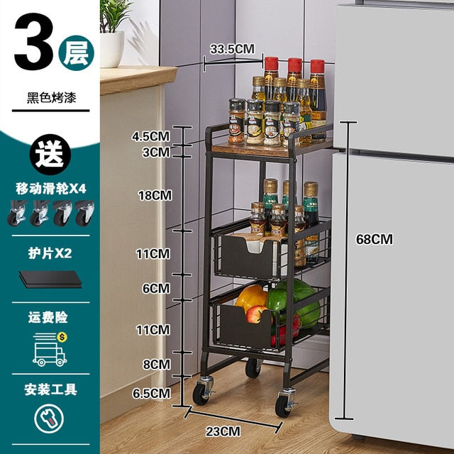 Kitchen Crevice Storage Shelf Board Metal Hand Push Cart