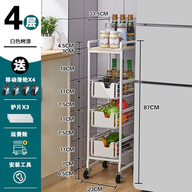 Kitchen Crevice Storage Shelf Board Metal Hand Push Cart