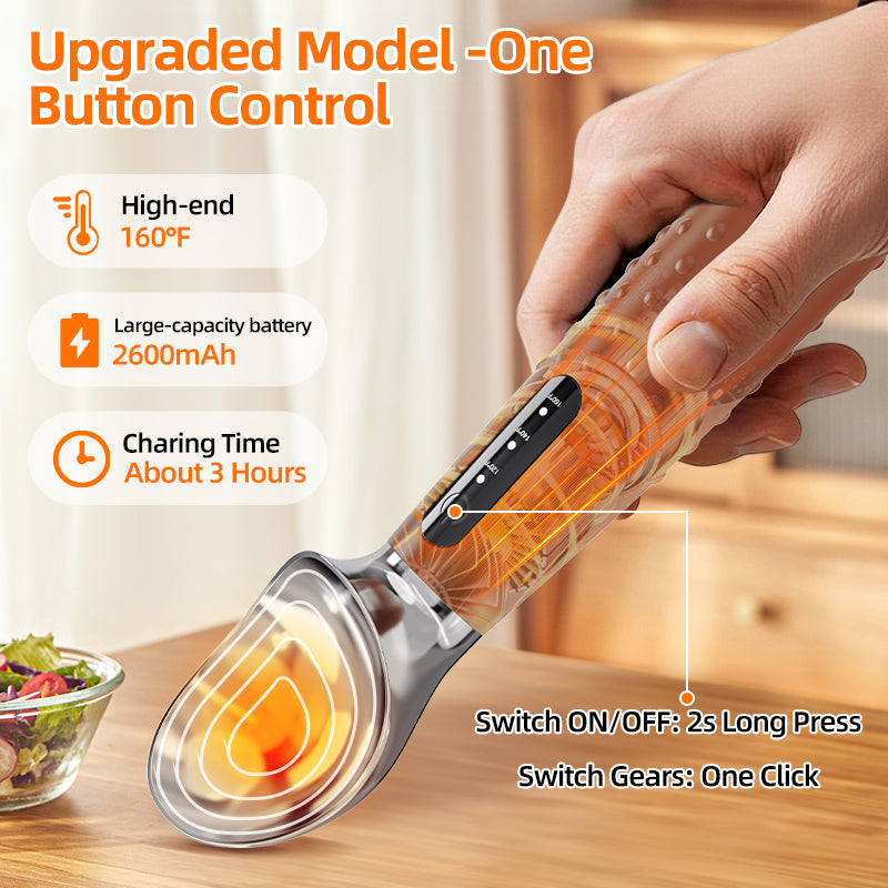 Heated Ice Cream Scoop Rechargeable, Electric Warming Ice Cream Scooper with LED Display, Heats to 158°F for Hard Ice Cream, Easy for Seniors & Kids, IP67 Waterproof (Black, 2 oz)