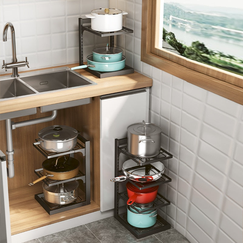 Kitchen Pot Rack Multi-Layer Storage Corner Pot Set Rack