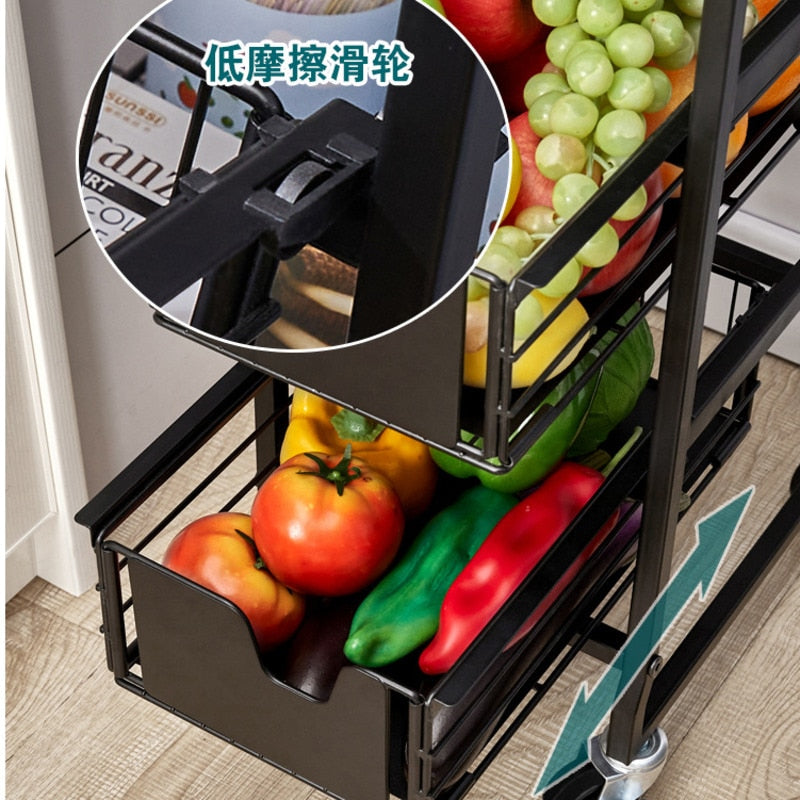 Kitchen Crevice Storage Shelf Board Metal Hand Push Cart