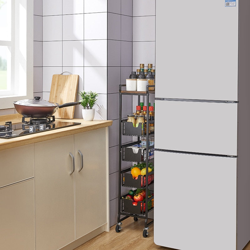 Kitchen Crevice Storage Shelf Board Metal Hand Push Cart