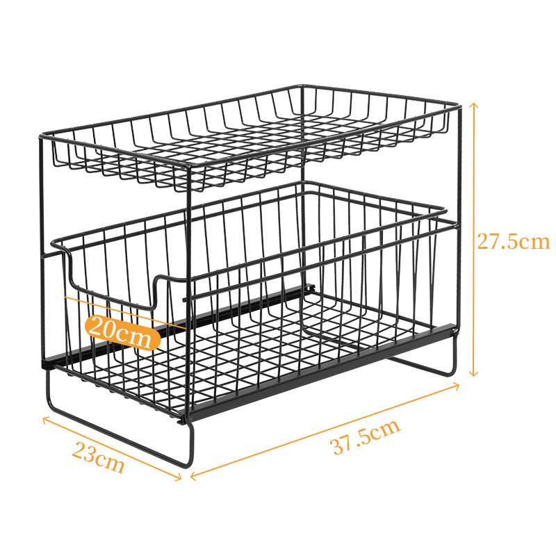 2 Tier Iron Cabinet Basket Pull Out Spice Kitchen Shelf