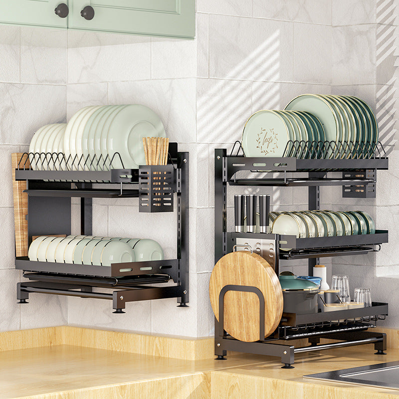 Adjustable Kitchen Dish Rack Multi-layer Rack Punch-Free Wall Drain Rack