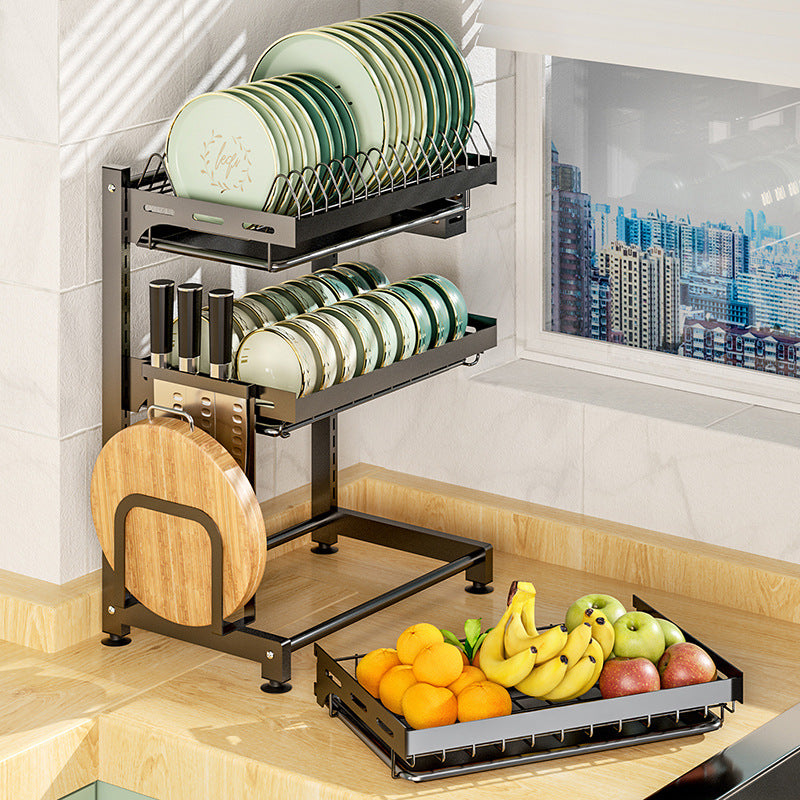 Adjustable Kitchen Dish Rack Multi-layer Rack Punch-Free Wall Drain Rack