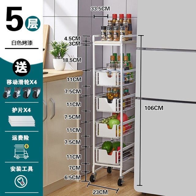 Kitchen Crevice Storage Shelf Board Metal Hand Push Cart