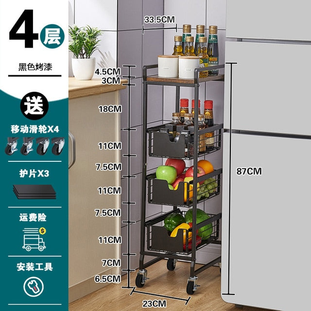 Kitchen Crevice Storage Shelf Board Metal Hand Push Cart