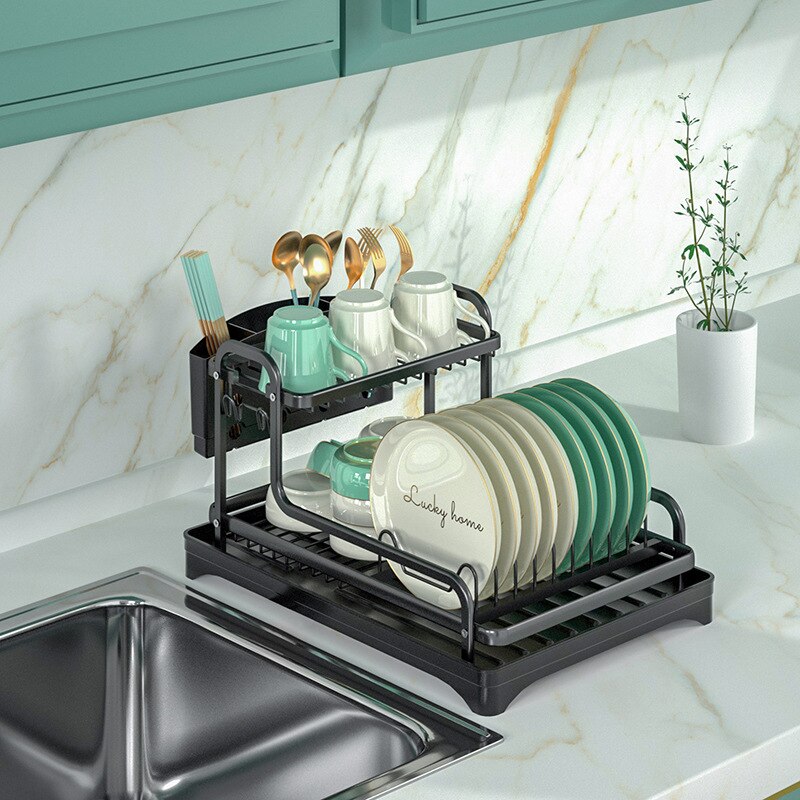 2 Layers Aluminum Alloy Kitchen Storage Rack Kitchen Organize Storage Rack