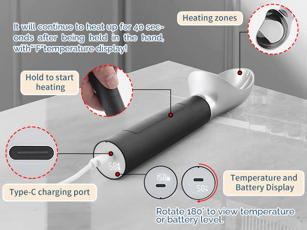 Heated Ice Cream Scoop Rechargeable, Electric Warming Ice Cream Scooper with LED Display, Heats to 158°F for Hard Ice Cream, Easy for Seniors & Kids, IP67 Waterproof (Black, 2 oz)
