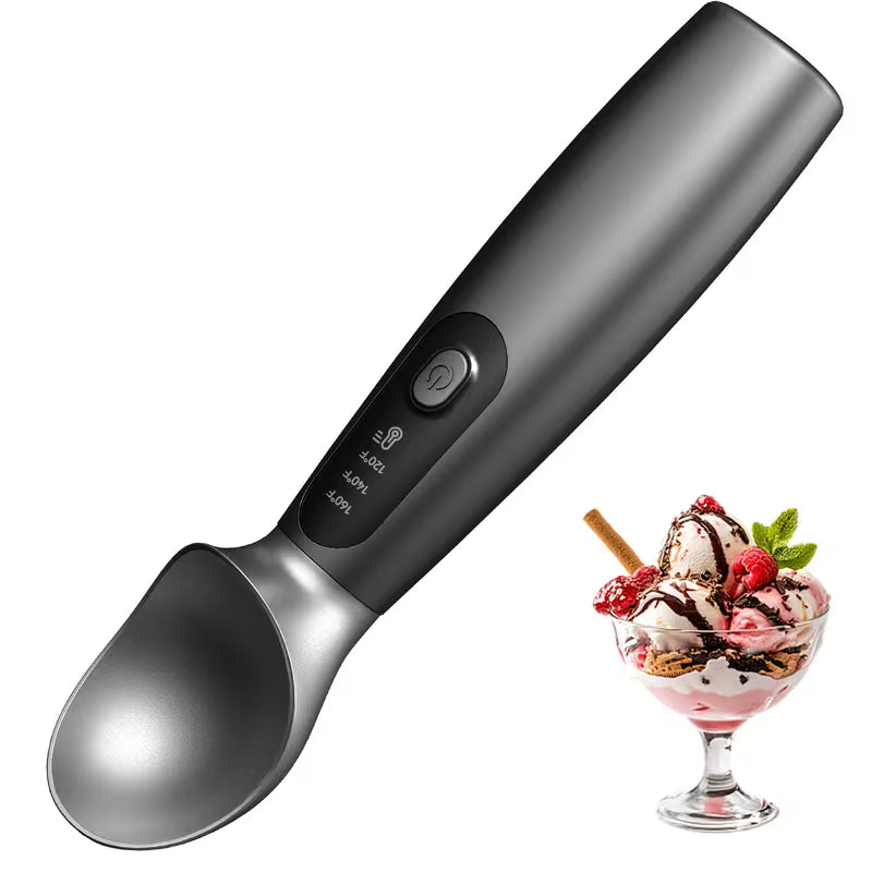 Heated Ice Cream Scoop Rechargeable, Electric Warming Ice Cream Scooper with LED Display, Heats to 158°F for Hard Ice Cream, Easy for Seniors & Kids, IP67 Waterproof (Black, 2 oz)